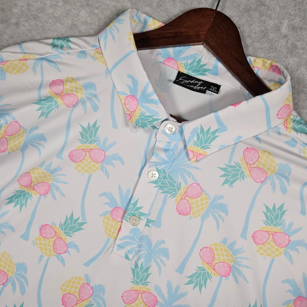 Sunday Swagger (Men's 3XL) White Polo Shirt Pineapple Tropical Golf Performance